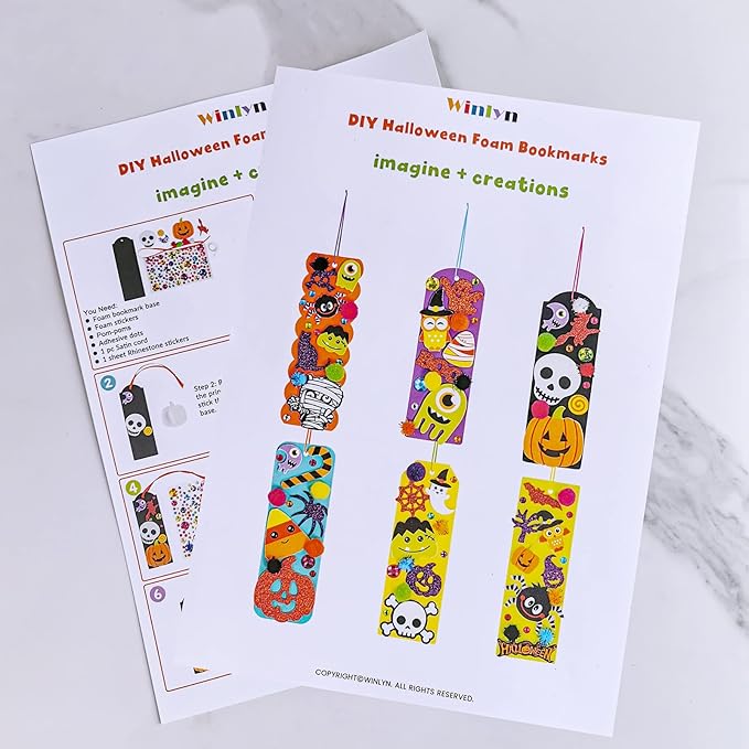 Winlyn 36 Sets Halloween Craft Kits Halloween Crafts Fall Kids Crafts DIY Halloween Bookmarks Art Sets Pumpkin Jack-O'-Lantern Bats Monster Foam Stickers Arts and Crafts for Kids Classroom Activities