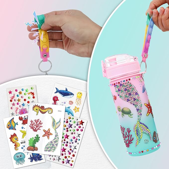 Gifts for Girls 4-12, Decorate Your Own Water Bottle Kits for Girls, Mermaid Diamond Crafts Painting Toys, Kids Water Bottle for School, Valentine's Day and Birthday Gifts Toys for Girls (Mermaid 2)
