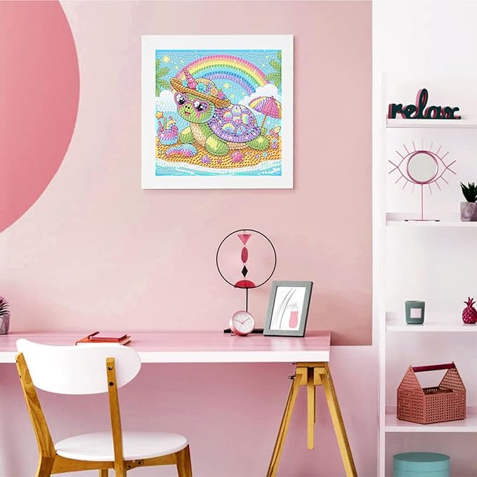 Sea Turtle Diamond Art Painting Kits with Frame- Animals Diamond Painting Kits with Frame, Cute Gem Art Kits for Wall Decoration 7X7 Inch