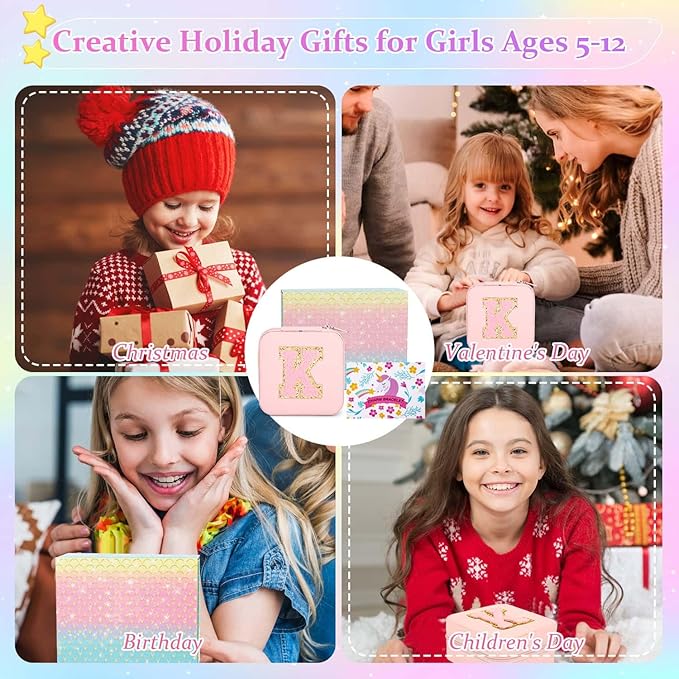 LifeisLuck Charm Bracelet Making Kit - Girls 110 Pcs DIY Charm Jewelry Beads Making Kit, Mermaid Birthday Gifts for Girls Toys Crafts for Little Girls Ages 8-12, with K Initial Travel Jewelry Case