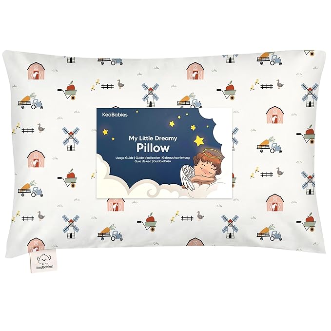 Toddler Pillow with Pillowcase - 13x18 My Little Dreamy Pillow, Organic Cotton Toddler Pillows for Sleeping, Kids Pillow, Travel Pillows, Mini Pillow, Nursery Pillow, Toddler Bed Pillow (Barn)