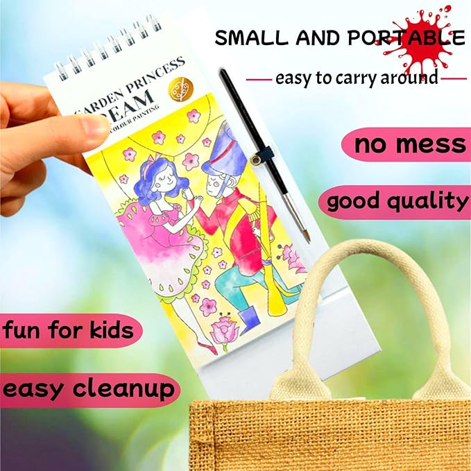Riomhorry Water Coloring Books for Toddlers, Water Painting Easel Books with Brush for Kids Ages 2-4, 4-8, Watercolor Book to Toddler Painting Activities, Garden Princess