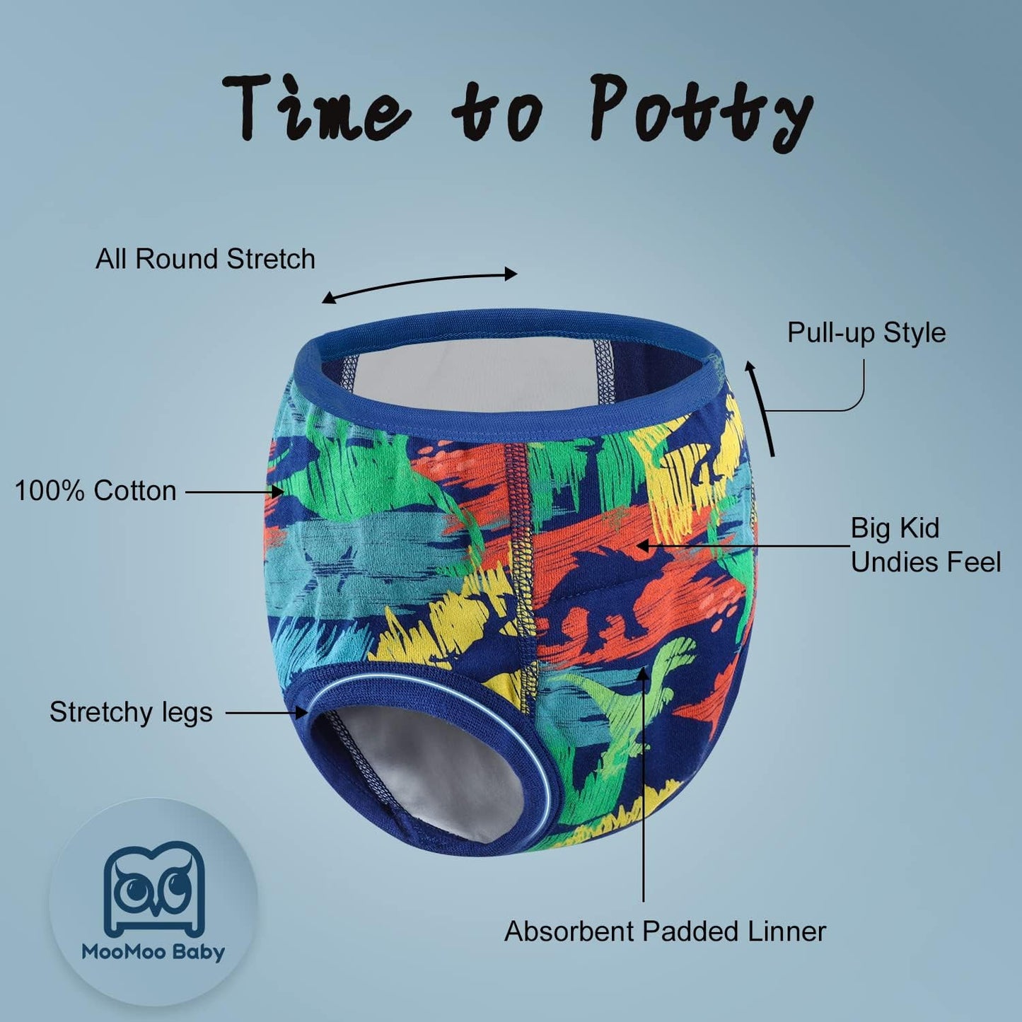 MooMoo Baby Potty Training Underwear 10 Packs Absorbent Toddler Training Pants for Boys and Girls Cotton Pee Pants 2T-9T