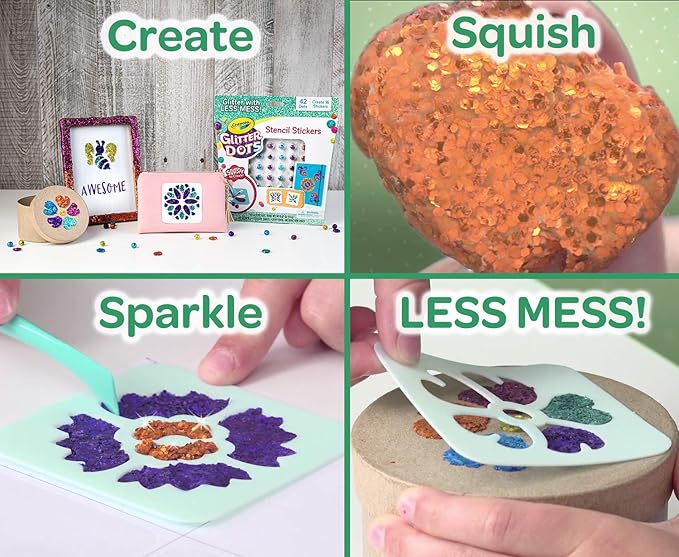 Crayola Glitter Dots Stencil Stickers Craft Kit Age 7+, Sticker Stencils