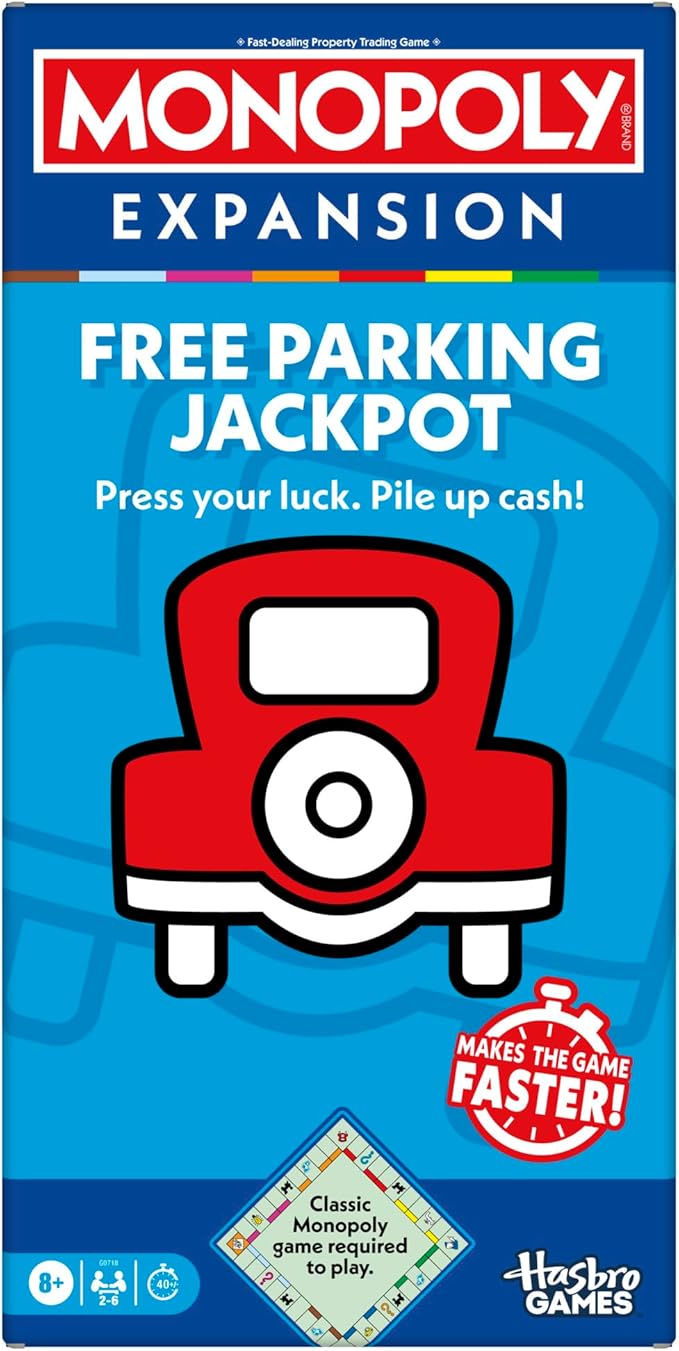 Monopoly Free Parking Jackpot Expansion | Add More Fun to Classic Monopoly Game and Play Faster | Ages 8+ | 2-6 Players | 40 Mins. | Family Board Games