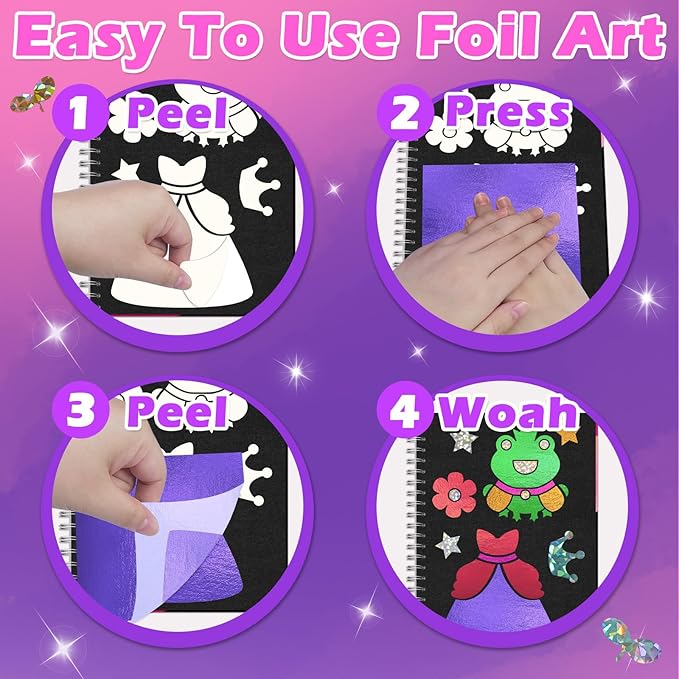 SOOVSY Art & Craft Activity Toys Kit, Foil Animals Crafts Children Fun DIY Creative Toy of The Year, No Mess Art Kits for Kids, Gift for Boys Girls Ages… (Princesses&Coloring)