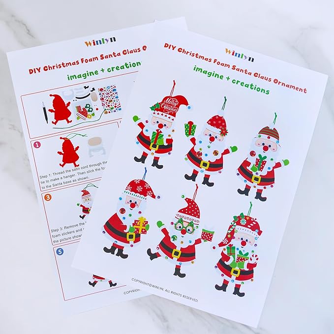 Winlyn 24 Sets Christmas Craft Kits Winter Crafts DIY Christmas Santa Ornaments Decorations Arts Sets Foam Santa Christmas Stickers for Kids Holiday Festive Home Classroom Activities Party Favors
