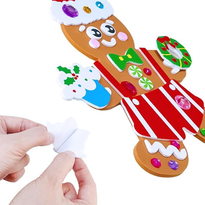 Winlyn 24 Sets Christmas Craft Kits Winter Crafts DIY Gingerbread Man Ornaments Decorations Festive Foam Stickers Christmas Arts and Crafts for Kids Holiday Home Classroom Art Activities Party Favors