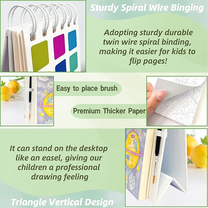 Watercolor Painting Book for Kids Ages 3-5, Water Painting Easel Book Comes with Brush,Toddler Painting Activities Ages 2-4, Art Craft Gift for Drawing (Space)