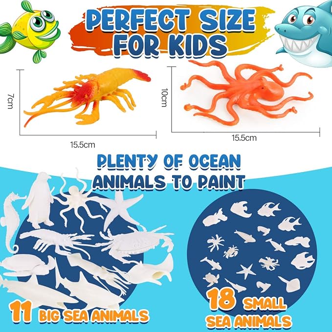 FUNZBO Shark Fish Toys Painting Kits for Kids Art Supplies, Sea Animal Sea Creatures Ocean Toys, Arts and Crafts for Kids Toddlers Boys Girls Ages 3-12