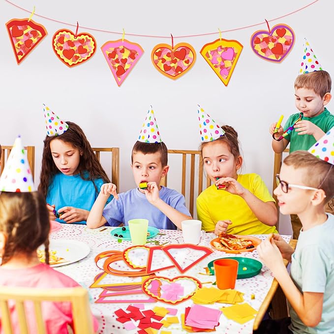 Tinlade 24 Pcs Valentine‘s Day Craft Kit Pizza Heart Shaped Suncatcher Craft Window DIY Tissue Paper Decoration Ornament for Classroom Valentines Party Favor Supplies