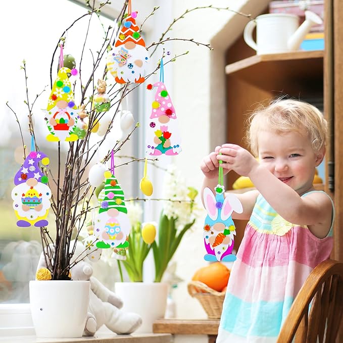 Winlyn 24 Sets Easter Decorations DIY 3D Gnome Ornaments Easter Craft Kits Assorted Foam Easter Gnome Ornaments Easter Stickers for Kids Party Favors Easter Spring Classroom Home Activity Art Project