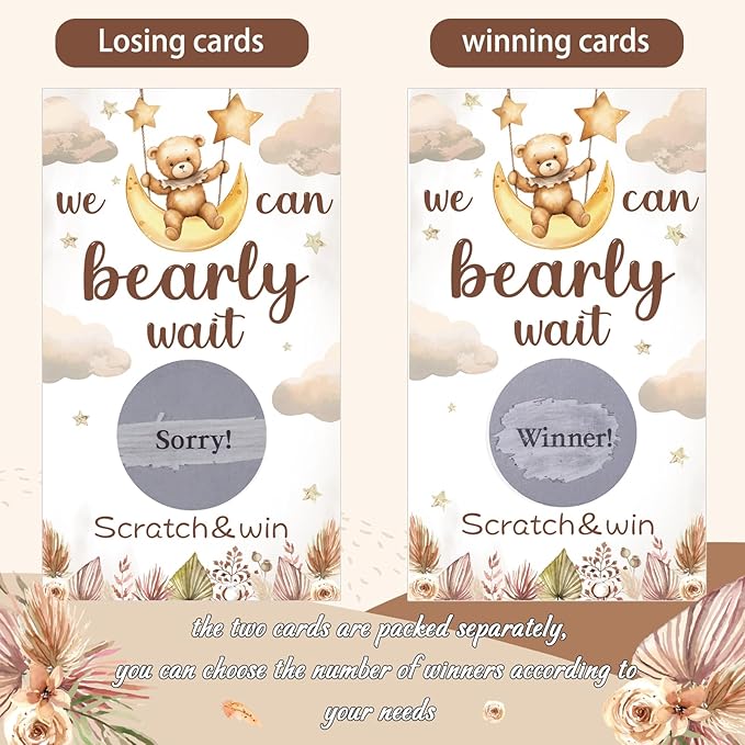 60 Pack Bear Baby Shower Scratch Off Cards We Can Bearly Wait Scratch Off Bear Theme Party Scratch Off Cards Baby Shower Gender Reveal Party Supplies (Bear Style)