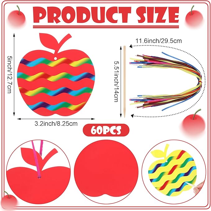 Liliful 60 Set Fall Crafts for Kids Thanksgiving Scratch Crafts Apple Arts and Crafts with Ribbon Wooden Stylus Hanging Craft Kit for Fall Autumn Home Activities School Game Classroom Decoration