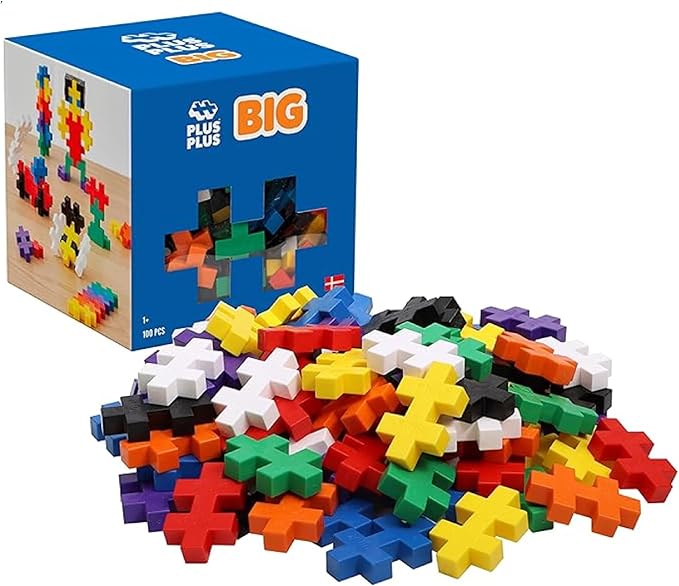 PLUS PLUS BIG - Open Play Set - 100 Piece - Basic Color Mix, Construction Building Stem Toy, Interlocking Large Puzzle Blocks for Toddlers and Preschool