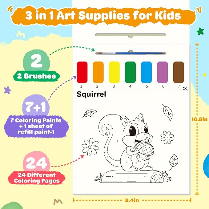 IJIGU Paint with Water Coloring Books for Toddlers, Watercolor Painting Book for Kids Ages 3+ Year Old, Arts and Crafts with Drawing Brush, Christmas Stocking Stuffers for Kids & Toddler - Animals