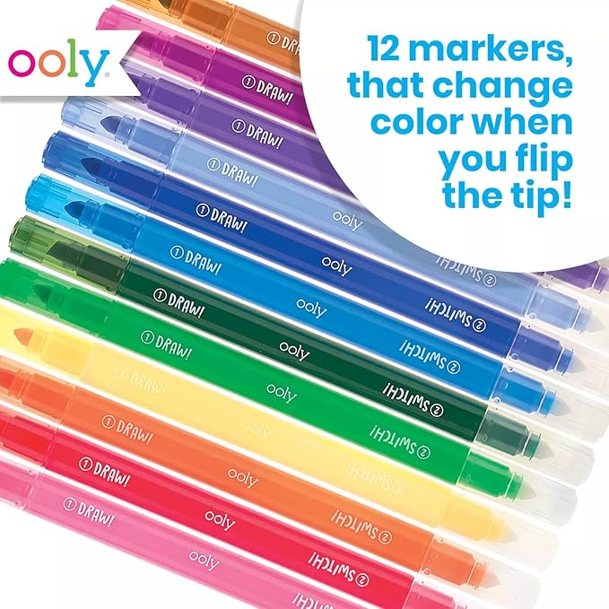 Ooly Shrink-Its DIY Shrinking Art Kit & Color Changing Markers Bundle, 40 Shrinking Charms, 6 Cords & Chains, Switch-eroo 12 Pack of Color Changing Markers, No Mess Art for Kids, Summer Activities