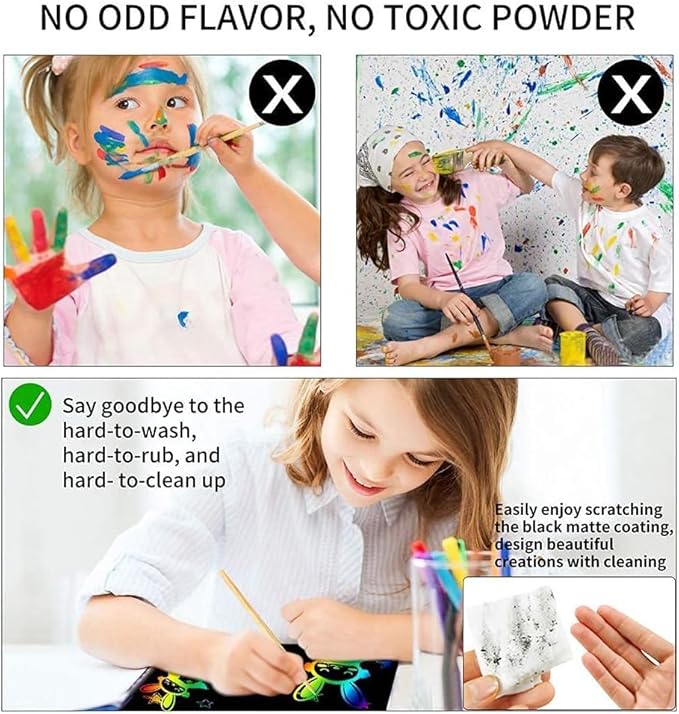 Scratch Valentines Day Gifts for Kids: 56 Pcs Magic Scratch Off Paper Children Art Crafts Set Kit Supplies Toys Black Scratch Sheets Notes Cards for Easter Basket Stuffers Boys Girls Birthday