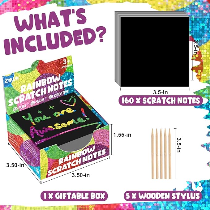 ZMLM Rainbow Scratch Paper Art Mini Notes Easter Basket Stuffers for Kids Teens Gifts Ages 4-8 Bulk Craft Supplies for Girls Boys Birthday Classroom Party Games Toy Stocking Stuffers(Holographic)