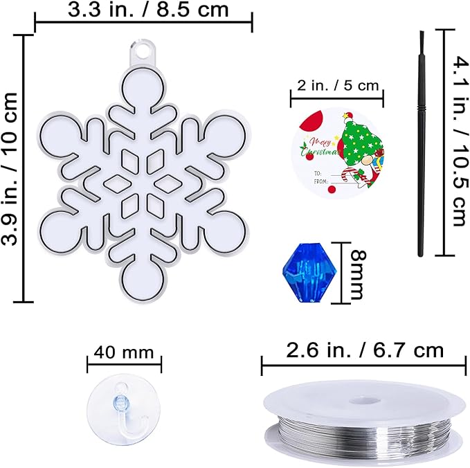Winlyn 24 Sets Snowflake Suncatchers Ornaments Decorations DIY Window Paint Art Suncatchers Christmas Craft Kits Hanging Snowflake Sun Catchers for Kids Christmas Winter Home Classroom Party Activity