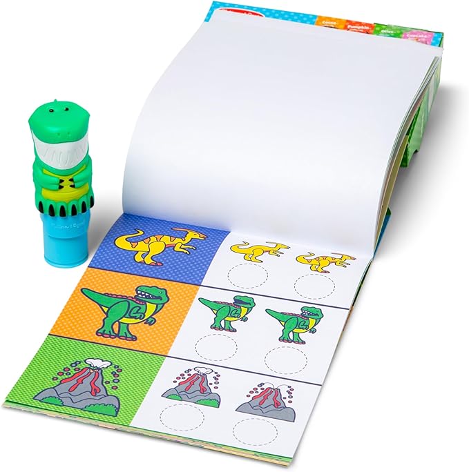 Melissa & Doug Sticker Wow!™ 24-Page Activity Pad and Sticker Stamper, 300 Stickers, Arts and Crafts Fidget Toy Collectible Character – Dinosaur Creative Play Travel Toy for Girls and Boys 3+,