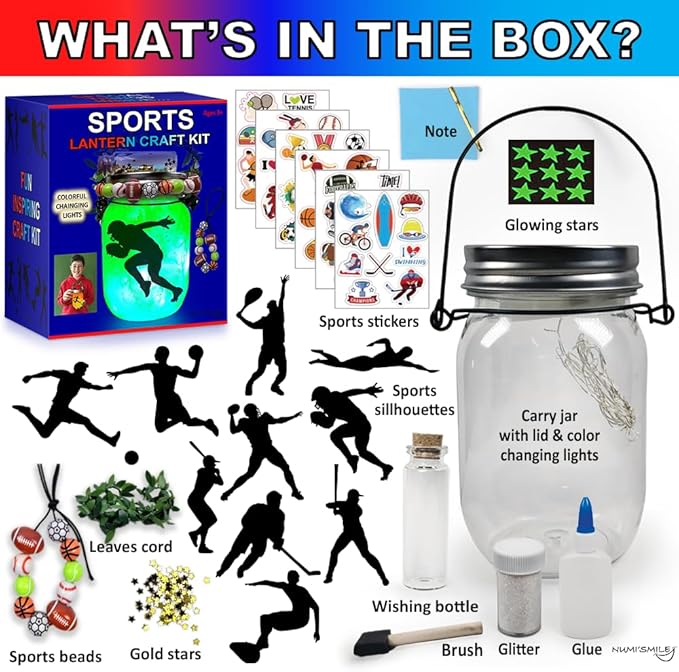NUMI'SMILE Sports Nightlight Gifts for Boys, DIY Kids Crafts Ages 3 4 5 6 7 8-12 Years Old, Baseball, Soccer, Basketball, Football Gifts, Hockey, Tennis, Surfing Art Kit