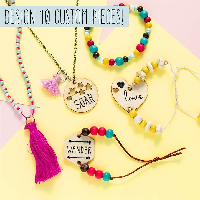 STMT DIY Wooden charm & Tassel Jewelry Art & Craft Kit by Horizon Group USA, Design & Create 10Piece of Vsco Girl Jewelry, Includes Wood Charms, Colorful Tassels, Beads, Chains & More, Multicolored
