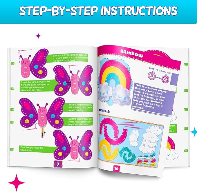 CRAFTSBEE Beginner Sewing Kit for Girls Ages 7+ - 5 DIY Unicorn Felt Stuffed Animals and Plus Pillow Craft, Educational Learn to Sew Unicorn Kit