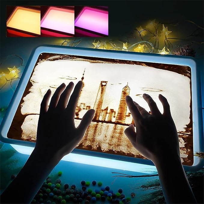 Sand Painting Light Box, Sensory Light Table for Kids - 3 Color Temperature & 10 Levels Adjustable Brightness, 16" (Blue)