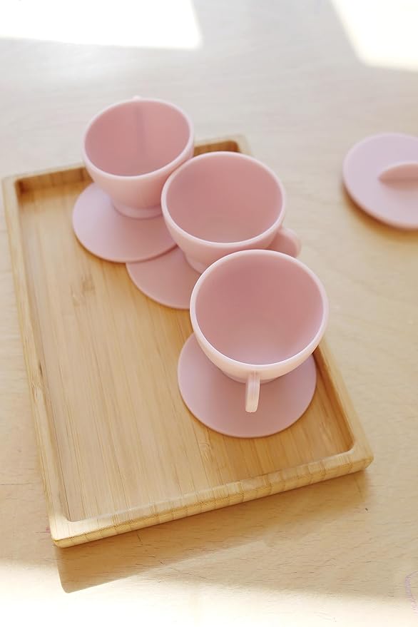 Marlowe & Co Silicone Tea Play Set for Children, 12 Piece Dishwasher Safe Tea Gift Set for Toddlers (Primrose Pink)