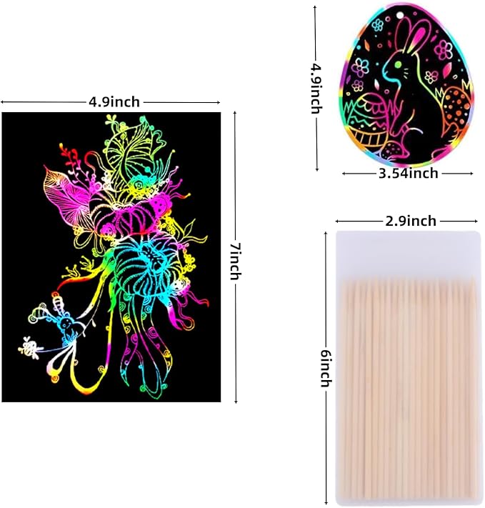 Rainbow Scratch Paper Sets 102pcs- Magic Egg Scratch Off Paper Sheets for Age 3-12 Kids Girl Boy Teen Toy Game Gift for Children Birthday Party Favor Game Activities DIY Projects Classroom interaction