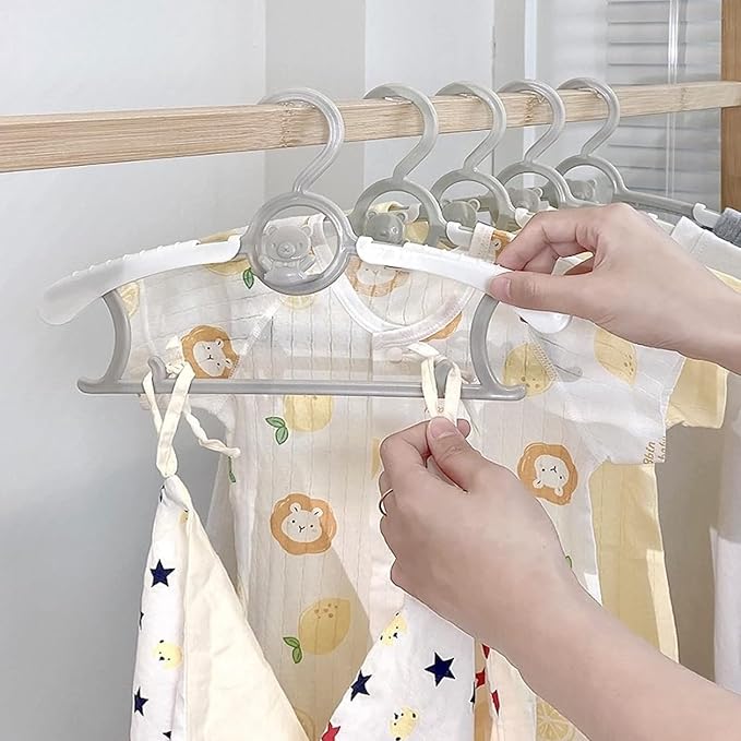 HGYZE Kid Hangers for Closet 50pcs, Grey Infant Clothes Hanger 11-14" Adjustable Plastic Baby Coat Hangers with Bear Hook, Non-Slip Children Outfit Hangers for Girl Boy Toddler Newborn Teen Clothing