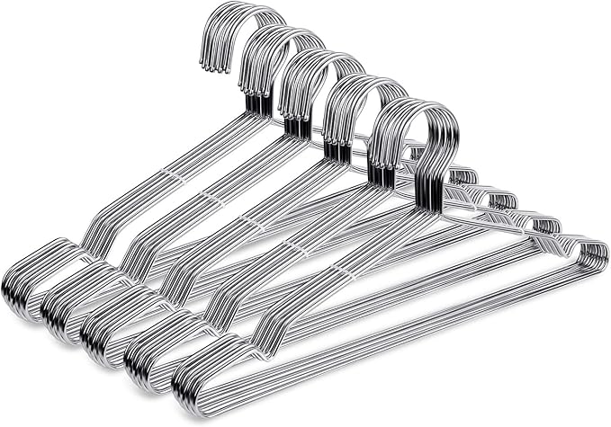 Fayleeko Wire Hangers 17.7 Inch Coat Hangers Strong Heavy Duty Stainless Steel Metal Hangers Ultra Thin Space Saving Clothes Hangers (50 Pack)
