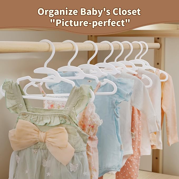 Baby Clothes Hangers, U-Shape 100 Pack Baby Toddler Hangers with Protect Collar Non-Distorting Design from Stretching, 11.4inch Kids Hangers Plastic for Child, Newborn, White