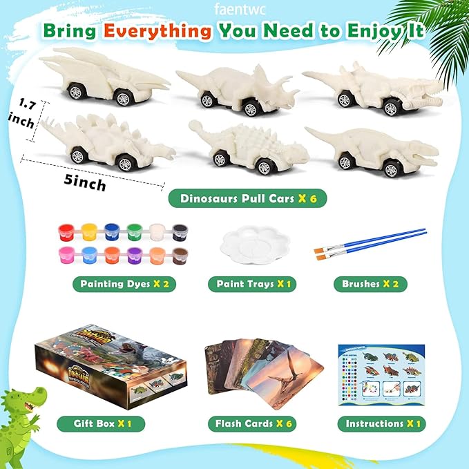 faentwc Painting Toys for Kids 5-7 2 in 1 Dinosaur Arts Painting Kits and Pull Back Cars Toy for Boys 3-12 Year Old Art & Craft Set for Girl DIY Easter Birthday Gifts for Kid Age 4 5 6 7 8 9 10