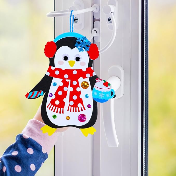 Winlyn 24 Sets Christmas Craft Kits Winter Crafts DIY Christmas Ornaments Decorations Art Sets Foam Santa Reindeer Snowman Christmas Stickers for Kids Holiday Season Classroom Activities Party Favors