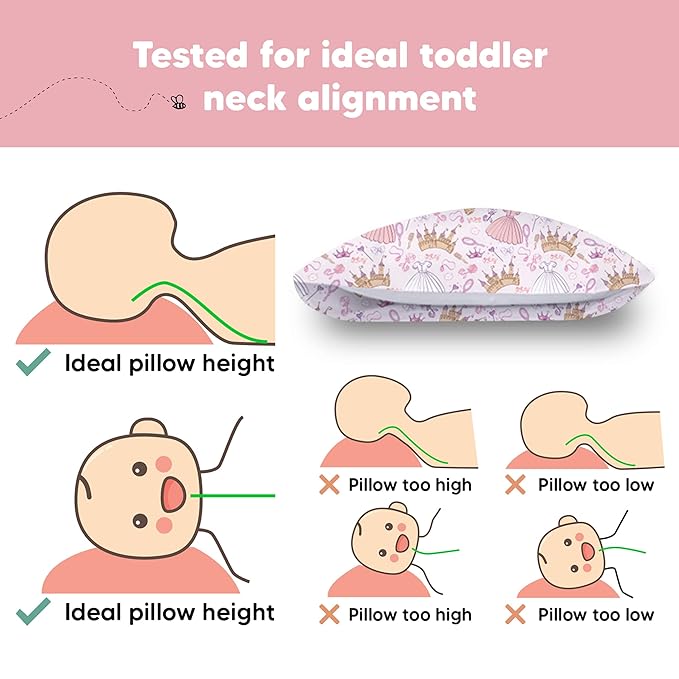 Toddler Pillow with Pillowcase - 13x18 My Little Dreamy Pillow, Organic Cotton Toddler Pillows for Sleeping, Kids Pillow, Travel Pillows,Mini Pillow,Nursery Pillow,Toddler Bed Pillow (Dear Princess)