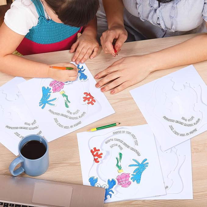 Affrolling 24 Sets Kids VBS 2025 Broken Rock Beach Tide Pool Book Craft Pack Bible Craft Books Christian Bible Stories Coloring Book for Kids Activity Bible Theme DIY Art Drawing Book Game School