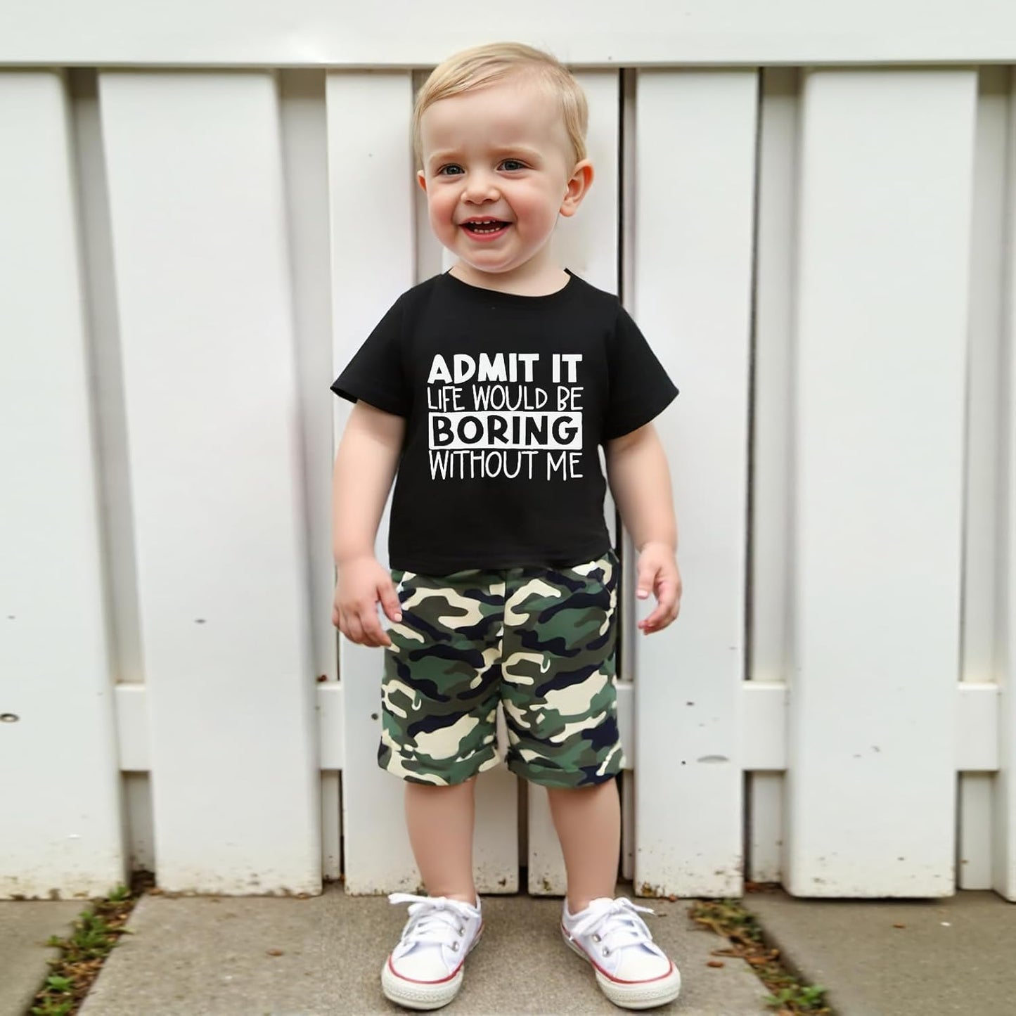 wdehow Toddler Kids Baby Boy Summer Clothes Sets 1T 2T 3T 4T 5T Letter Print Short Sleeve Tops Camouflage Shorts Outfits