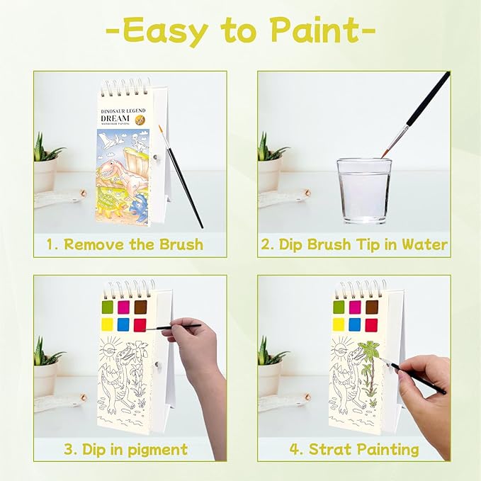 Riomhorry Water Coloring Books for Toddlers, Water Painting Easel Books with Brush for Kids Ages 2-4, 4-8, Watercolor Book to Toddler Painting Activities, Dinosaur Legend