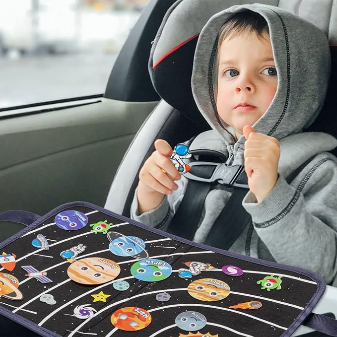 WATINC 25Pcs Outer Space Travel Felt-Board Story Set Portable Felt Board Solar System Universe Storytelling Planets Astronaut Galaxy Themed Preschool Early Learning Interactive Play Kit for Toddlers