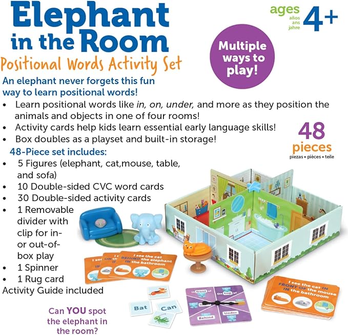 Learning Resources Elephant in The Room Positional Word Activity Set, Educational Games, Sight Word Games, Board Games for Kids, Ages 4+, Birthday Gifts for Boys and Girls