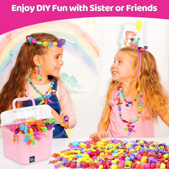 NIDOOT Pop Beads, Girls Jewelry Making Kit, Bracelet Making Kit for Girls, 550Pc+ Snap Beads for Kids, Girl Toys Age 4-5, 5 6 Year Old Girl Gift, Crafts for Kids Ages 3-12