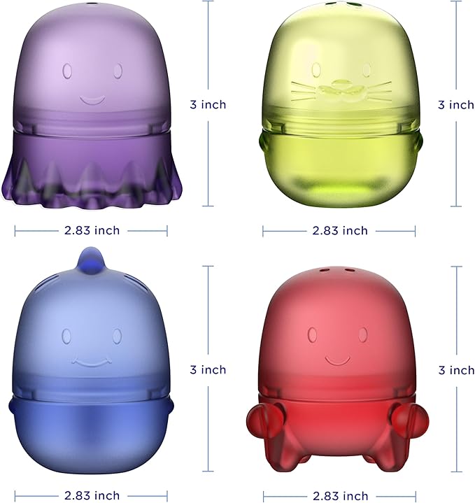 Ubbi Translucent Interchangeable Bath Toys for Baby and Toddler, Colorful Mix and Match Baby Bathtub Toys, Set of 4