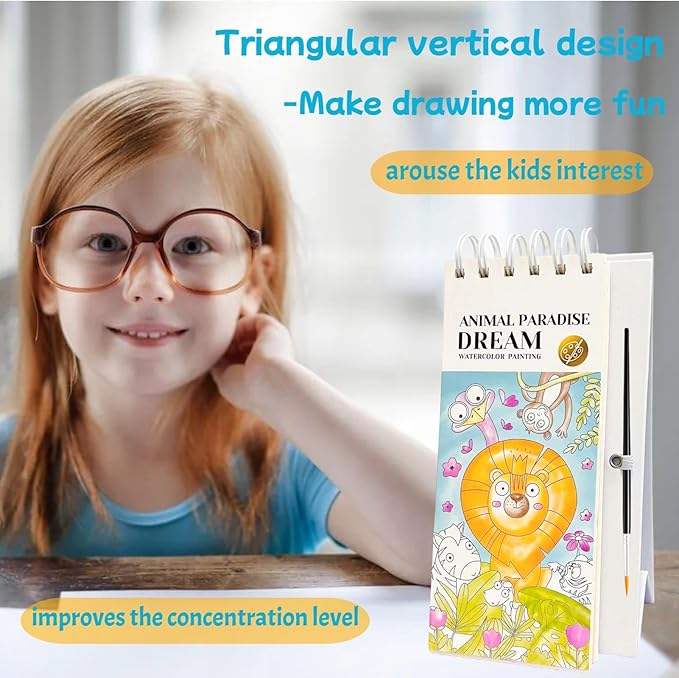 Riomhorry Water Coloring Books for Toddlers, Water Painting Easel Books with Brush for Kids Ages 2-4, 4-8, Watercolor Book to Toddler Painting Activities, Animal Paradise