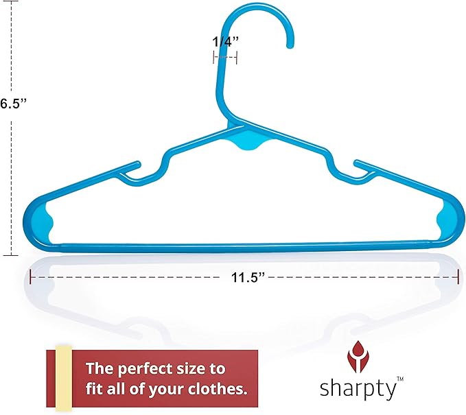 Sharpty Kids Plastic Hangers, Children's Hangers for Baby, Toddler, and Child Clothes - Everyday Standard Use - Ideal for Boys and Girls Closet, Clothing, Pants, Coats, and More - Blue, 60 Pack