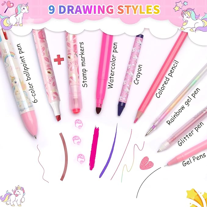 70Pcs Fruit Scented Markers Kit - Kawaii Stationery Set with Unicorn Pencil Case, Art Coloring Drawing Kit for Kid Include Marker, Pencil, Crayon, Pen, Eraser, Sticker, Unicorn Xmas Gift for Girl 4-12
