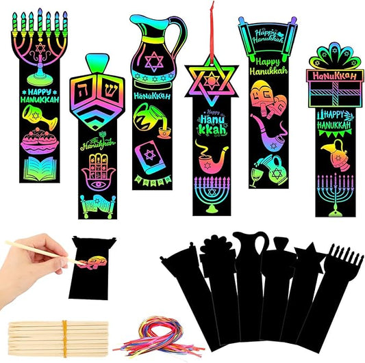 AUGSUN 96Pcs Hanukkah Crafts for Kids, Chanukah Magic Rainbow Scratch Art Bookmarks Hanukkah Gifts for Kids Home Classroom Activities Hanukkah Decorations Party Favors Games Hanging Ornaments