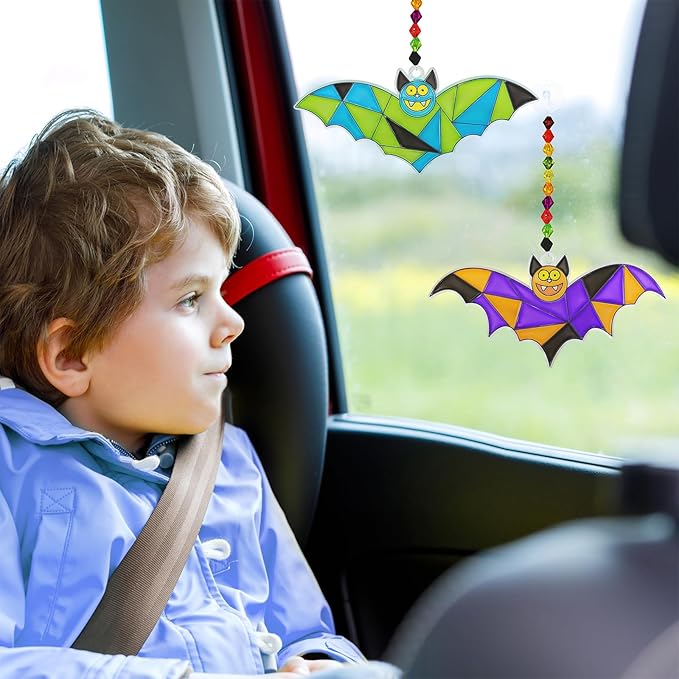 Winlyn 27 Sets Halloween Craft Kits Halloween Bat Suncatchers Ornaments Decorations DIY Window Paint Art Suncatchers Bat Suncatchers Painting Kits for Kids Halloween Classroom Activities Art Projects