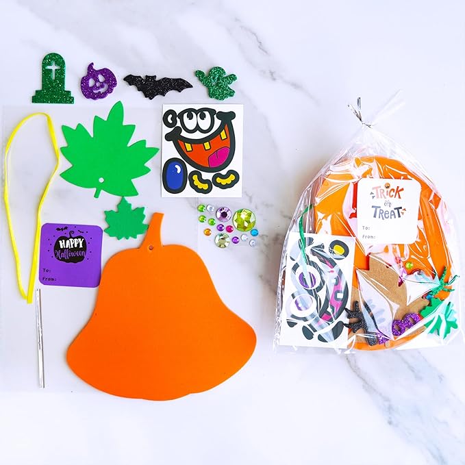 Winlyn 36 Sets Fall Halloween Pumpkin Decorations DIY Pumpkin Craft Kits Foam Pumpkin Shapes with Jack-O'-Lantern Face Glitter Halloween Stickers Maple Leaf for Kids Party Favors Classroom Activities